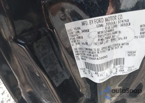 2005 Ford F-150 Lariat/Xlt from USA, damaged, VIN 1FTPW12565FA50093